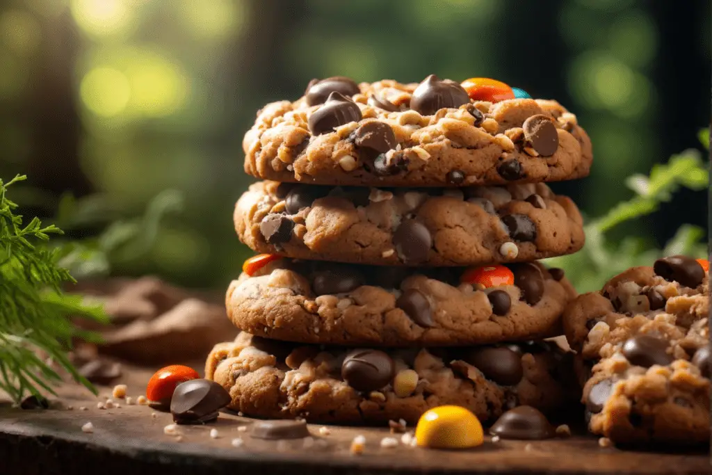 Reese's Pieces and chocolate chip cookies, soft and chewy, thick,