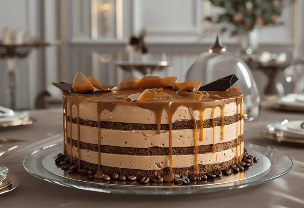 Triple Layer Coffee Caramel Mousse Cake