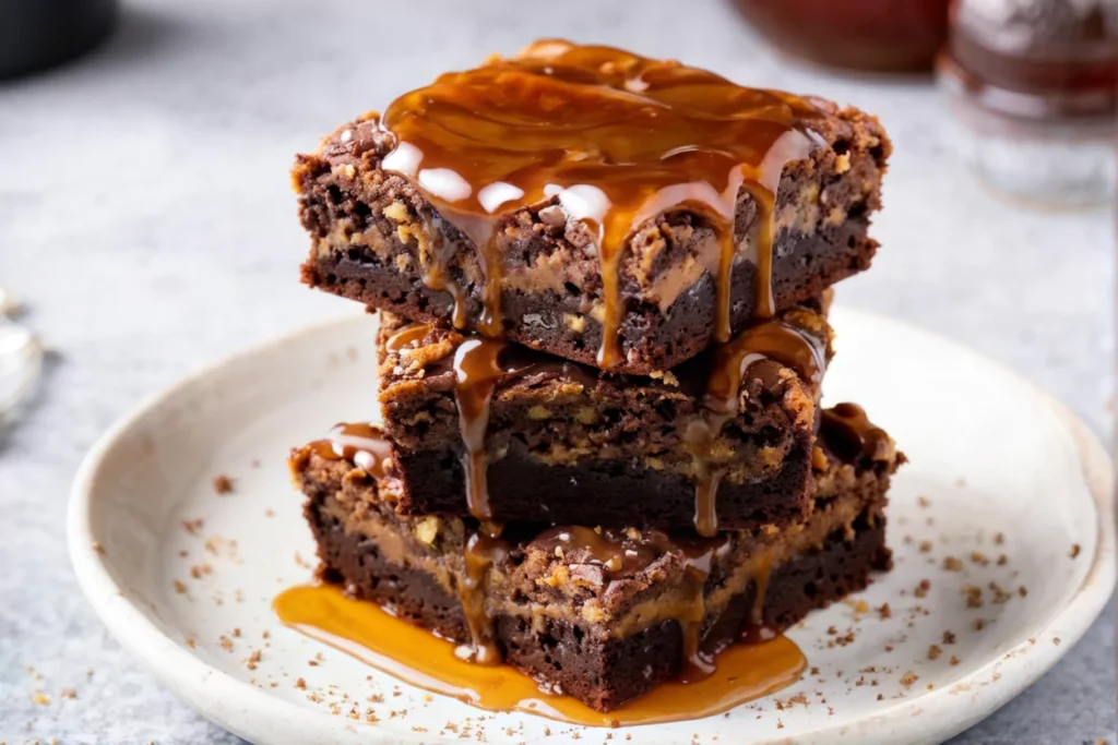 Hogwarts Butterbeer Brownies showcasing a caramel center