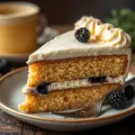 Forbidden Forest butterbeer cake decorated with dark chocolate trees, glossy blackberries, and a caramel drizzle, capturing the magic of the wizarding world.