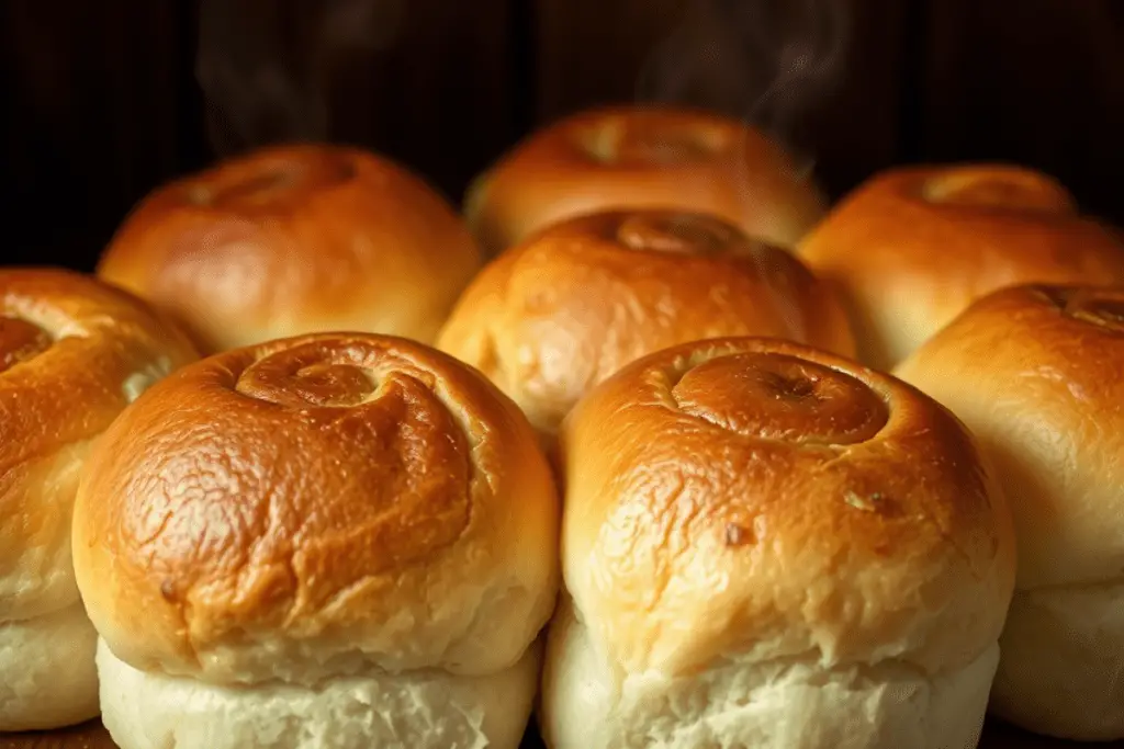 Freshly baked Golden Snitch rolls, golden brown and fluffy, with butterscotch swirls peeking through the soft layers.