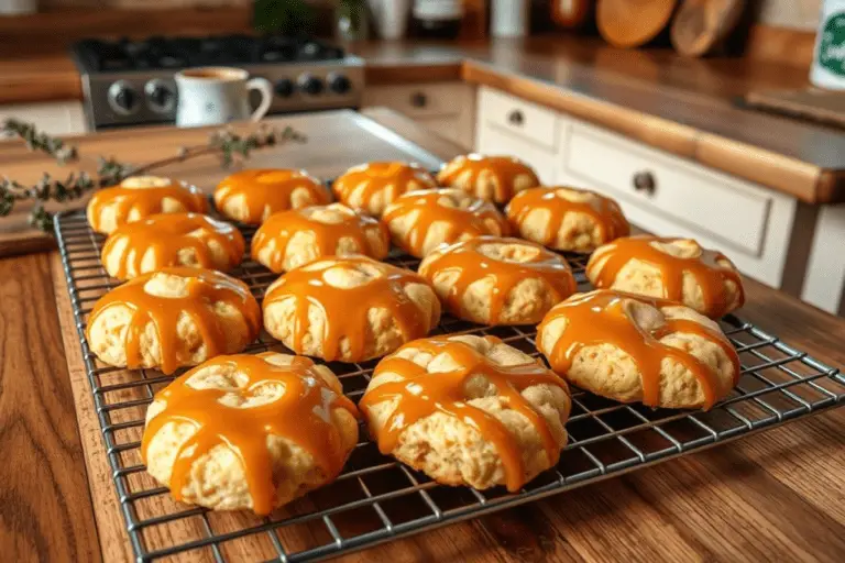 Honeycomb treats covered in caramel cooling on a rack.