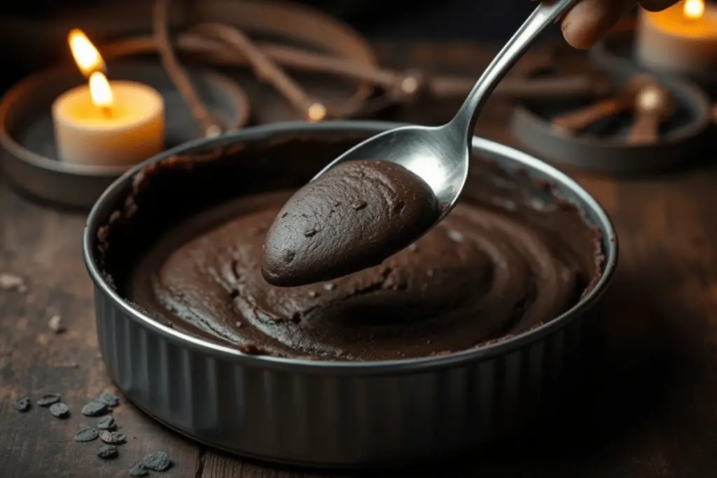 A chocolate cookie crust being pressed into a springform pan, creating a sturdy base for the Butterbeer cheesecake.