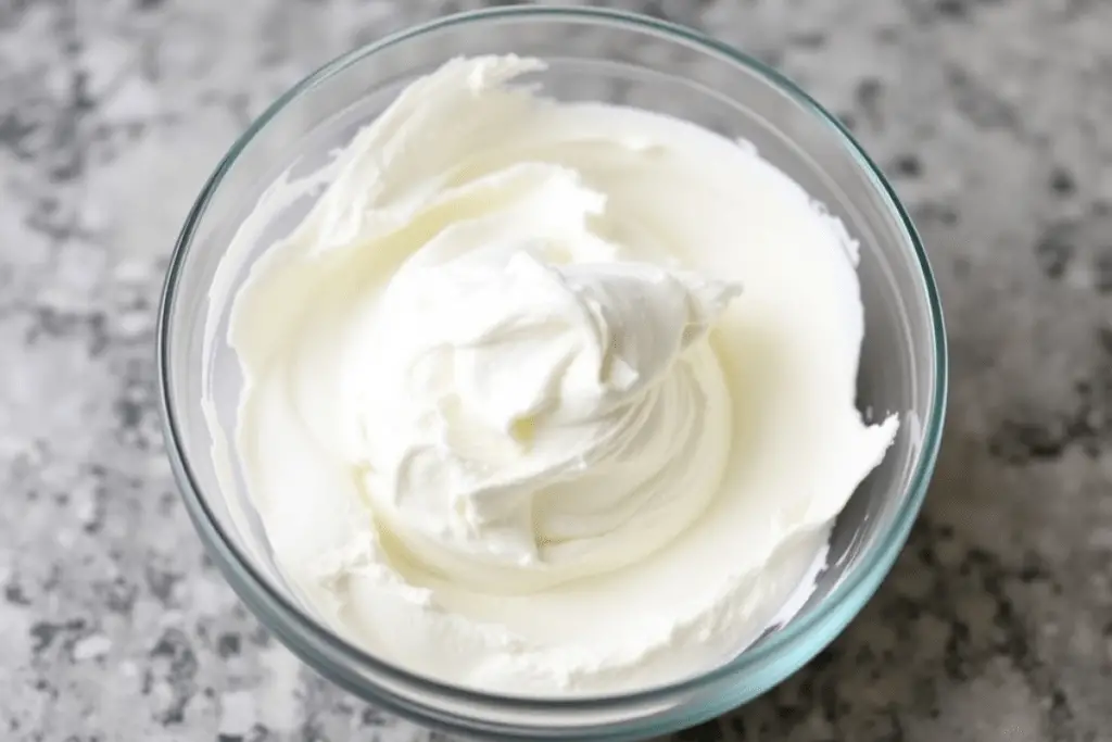 A bowl with whipped vanilla cream.