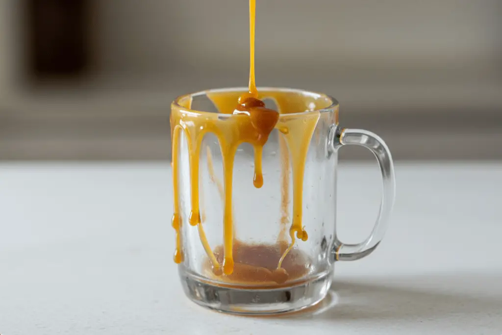 Chilled glasses drizzled with caramel sauce and rimmed with cinnamon sugar, ready to be filled with a magical Butterbeer float.