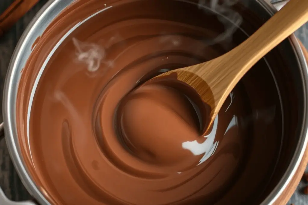 A rich and velvety chocolate custard infused with Firewhisky and warm spices, ready for layering in a trifle.