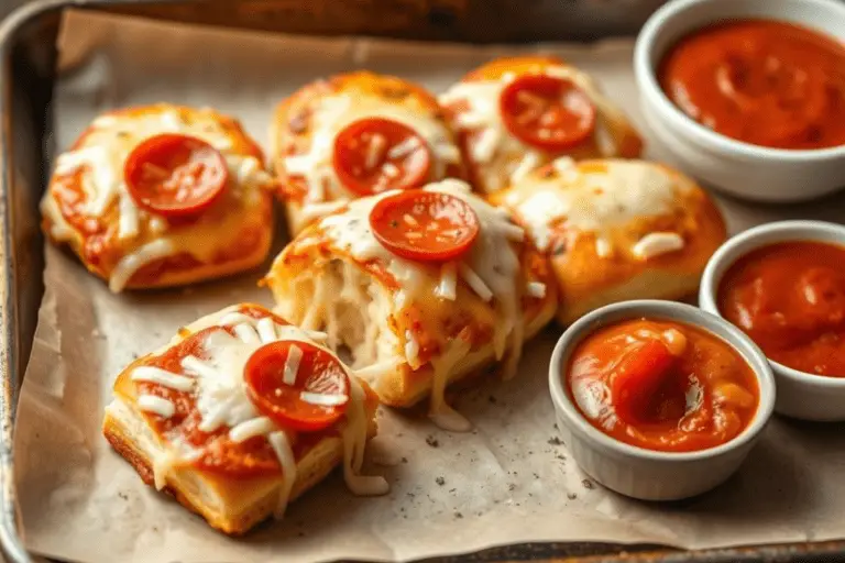 Outline for "Pepperoni Pizza Sliders" (2500 Words) 1. Introduction (300 Words) Introduce the universal love for pizza and sliders, two comfort foods that bring people together at parties, game nights, or family dinners. Explain how Pepperoni Pizza Sliders combine the best of both worlds: soft, buttery slider buns topped with marinara sauce, gooey mozzarella cheese, spicy pepperoni, and a garlicky herb butter drizzle. Highlight their appeal as a crowd-pleasing dish perfect for feeding a group, whether it’s for a casual get-together or a themed event like a Super Bowl party. 2. What Are Pepperoni Pizza Sliders? (250 Words) Define what makes these sliders special: their miniature size, layered flavors reminiscent of classic pizza, and the convenience of being served in a single bite or two. Discuss their connection to fast-food-inspired recipes and why they’re ideal for busy weeknights, potlucks, or entertaining guests. Mention their adaptability—great for customizing with additional toppings like sausage, mushrooms, or spinach for extra variety. 3. Ingredients List (Exact Measurements) For the Sliders: 12 dinner rolls (or slider buns) 1 cup marinara sauce (store-bought or homemade) 2 cups shredded mozzarella cheese 24 slices of pepperoni (or more, depending on preference) For the Garlic Herb Butter Topping: ½ cup unsalted butter (melted) 1 tsp garlic powder 1 tsp dried oregano 1 tsp dried basil ¼ tsp red pepper flakes (optional, for heat) 2 tbsp grated Parmesan cheese Optional Add-Ins: Sliced black olives Diced green bell peppers Crumbled cooked Italian sausage 4. Step-by-Step Instructions (600 Words) Subheadings: Preparing the Rolls (150 words): Slice the dinner rolls horizontally, keeping the tops and bottoms intact. Place the bottom half of the rolls in a baking dish. Spread marinara sauce evenly over the rolls, then layer with shredded mozzarella cheese and pepperoni slices. Add optional toppings like olives, bell peppers, or sausage if desired. Top with the remaining half of the rolls. Making the Garlic Herb Butter (150 words): In a small bowl, whisk together melted butter, garlic powder, oregano, basil, red pepper flakes (if using), and Parmesan cheese until smooth. Brush the mixture generously over the tops of the assembled sliders. Baking the Sliders (150 words): Preheat the oven to 375°F (190°C). Bake the sliders for 15–20 minutes, or until the cheese is melted and bubbly, and the tops are golden brown. Let cool slightly before slicing into individual sliders. Serving the Sliders (150 words): Serve warm with extra marinara sauce on the side for dipping. Garnish with fresh parsley or a sprinkle of Parmesan cheese for added flair. 5. Decorating and Serving Suggestions (300 Words) Arrange the sliders on a platter and garnish with fresh basil leaves or parsley for a pop of color. Serve with a variety of dipping sauces like ranch, garlic aioli, or spicy marinara for added flavor options. Pair with a side of Caesar salad, roasted vegetables, or chips for a complete meal. Tips for reheating leftovers in the oven to maintain the softness of the buns and meltiness of the cheese. 6. Variations and Substitutions (200 Words) Gluten-Free Option: Use gluten-free dinner rolls and ensure all other ingredients are certified gluten-free. Vegan Alternative: Substitute cheese with dairy-free alternatives, use plant-based butter, and opt for vegan pepperoni. Add-Ins: Experiment with diced onions, mushrooms, or jalapeños for extra flavor and texture. Breakfast Version: Add scrambled eggs and breakfast sausage for a morning twist. 7. Nutritional Information (100 Words) Calories per slider: ~200 kcal Carbs: 20g | Fats: 10g | Protein: 8g 8. FAQs Section (300 Words) Q: Can I make these ahead of time? A: Yes, assemble the sliders, cover, and refrigerate overnight; bake just before serving. Q: How do I store leftovers? A: Store in an airtight container in the fridge for up to 2 days; reheat in the oven or microwave. Q: Can I use different types of cheese? A: Yes, try provolone, cheddar, or a blend of cheeses for a different flavor profile. Q: What can I substitute for dinner rolls? A: Use Hawaiian rolls, ciabatta bread, or even baguette slices for a different texture. 9. Conclusion (150 Words) Recap the simplicity and deliciousness of making Pepperoni Pizza Sliders. Encourage readers to share their creations on social media using #PizzaSliders. Invite feedback and questions in the comments section. LSI and NLP Keywords Pizza slider recipes Game-day appetizers Easy party food ideas Comfort food dishes Family-friendly meals Fast-food-inspired snacks Customizable slider recipes Quick dinner ideas Crowd-pleasing recipes Holiday party dishes External Links Link: How to Make Perfect Garlic Butter Anchor Text: Master techniques for creating flavorful garlic butter every time. Link: Best Ways to Customize Sliders Anchor Text: Elevate your slider creations with expert tips and variations. Link: Meal Prep Party Foods Anchor Text: Discover creative ways to prepare party foods ahead of time. Title & Meta Information SEO-Friendly Title: Pepperoni Pizza Sliders: Mini Pizzas with Big Flavor 🍕✨ Meta Description: Indulge in Pepperoni Pizza Sliders! 🍴 Soft rolls topped with marinara, cheese, and pepperoni. Perfect for parties or quick meals! 🎉🍴 Focus Keyphrase: Pepperoni Pizza Sliders Keyphrase Synonyms: Pizza slider recipe, mini pizza sandwiches, easy party appetizers