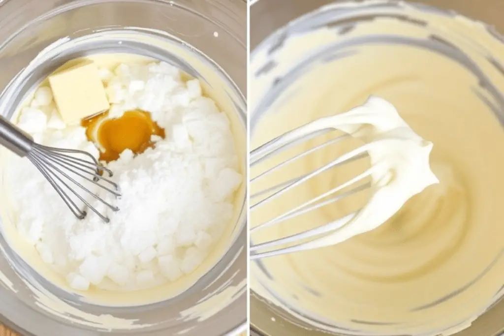 A bowl of fluffy marshmallow cream filling being whipped to perfection, ready to be spread between soft Whoopie Pie cookies.